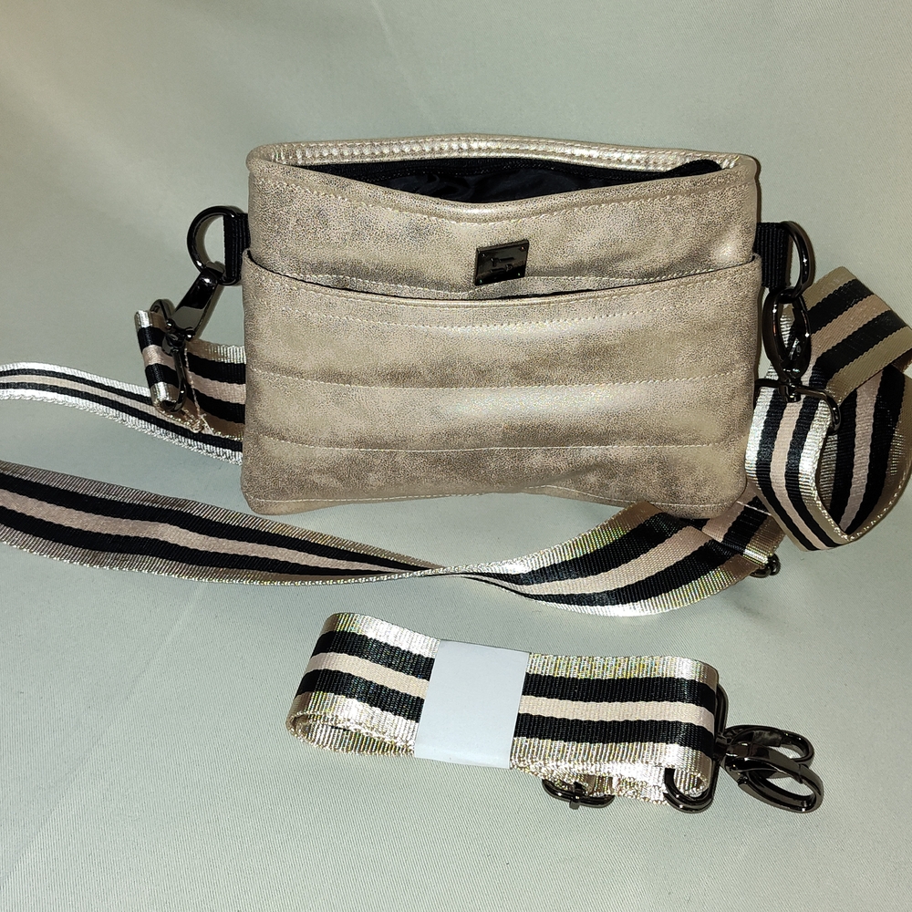 THINK ROYLN Metallic Beige Crossbody Bag